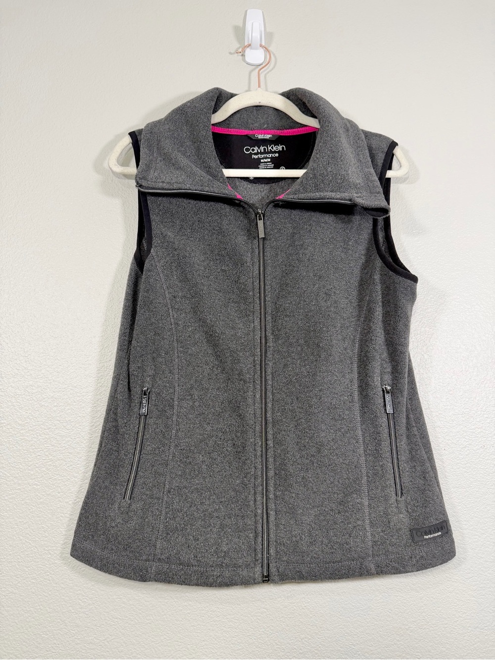 Calvin Klein Performance Vest Dark Gray Fleece Zip High Collar Athletic Women M